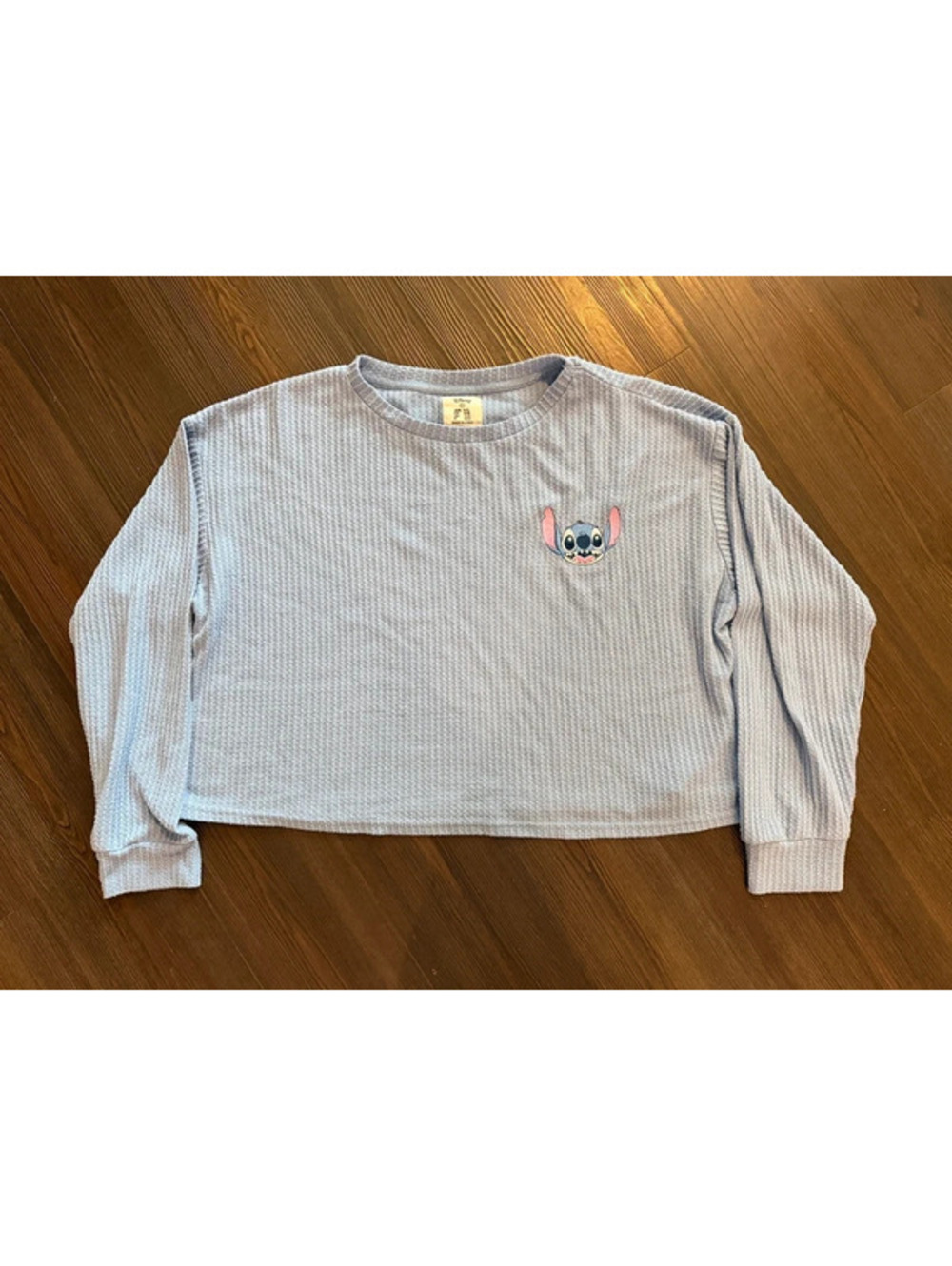 Disney stitch waffle print top women light blue